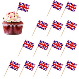 POPOYU Pack of 100 British Toothpick Flags, England Flag, Small Cocktail Table Decoration for British UK Decoration, Eurovision Contest, Olympic Cupcake Toppers, Toothpicks, Pub Decoration