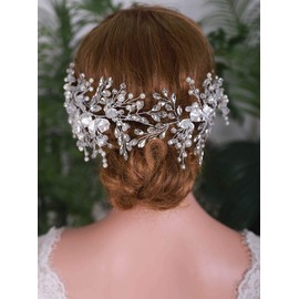 YERTTER - Diadema de boda con perlas de cristal hechas a mano para bodas, fiestas, fiestas, cabello, vid, novia, accesorios para el cabello para mujeres y novias