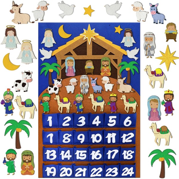 Watersay Nativity Advent Calendar 2ft Felt Religious Christmas Advent Calendar