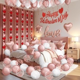 Valentines Day Balloons Kit Glitter Happy Valentines Day Banner Love Balloons Heart Balloons for Valentines Day Decorations Anniversary Wedding Romantic Decorations Special Night