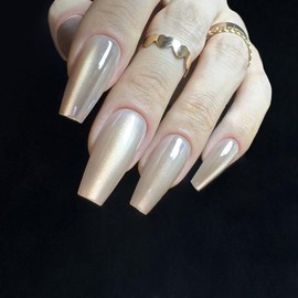 Redykat 30PCS Cat Eye Glossy Coffin Press On Nails, Extra Long Glazed Donut Fake Nails, Gel Finished Ombre Brown False Nails, Salon Quality Nail art, Home Quick Manicure