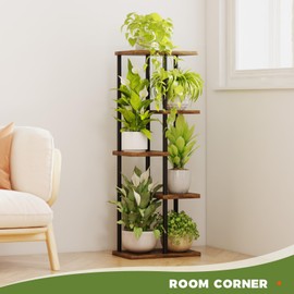 Bamworld Corner Plant Stand Indoor 5 Tier Metal Plant Shelf Brown Plant Stands for Multiple Plants Small Plants Pots Flower Stand Pot Holder for Patio Garden Corner Balcony Living Room Narrow