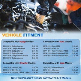 SOASEMBE 926-959 Upgraded Aluminum Engine Oil Cooler Filter Housing with Sensors and Gaskets Fit for 2011-2016 Chrysler 200 300 Dodge Ram Avenger Challenger Jeep Wrangler 3.6L V6 (68105583AF w/Plastic Cap)