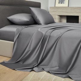 PURE ERA Sheet Set 800 Thread Count Long Staple Cotton Sateen Silky Soft Smooth Hotel Luxury 4 Piece Bed Sheets Set Queen Size, Deep Pocket up to 16" (Deep Grey, Queen)