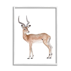 Stupell Industries Impala Antelope Watercolor Portrait Children's Wild Animal White Framed Wall Art, 11 x 14, Brown