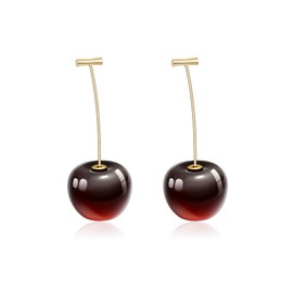 GILIEYER Cherry Earrings, 3D Red Cherry Drop Dangle Earrings Sweet Cute Fruit Earrings Charm Cherry Jewelry Red Earrings for Women (Deep Red)