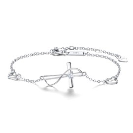 FANZE 925 Sterling Silver Cross Bracelet for Women, Cubic Zirconia Faith Hope Love Link Bracelet Dainty Christmas Valentine Birthday Women's Jewelry Gifts for Mom/Wife