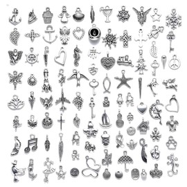HappyHome Charm Parts, Pendant Top, Accessory Parts, 100 Pieces, Silver, DIY Handmade Accessories, Metal, No Gemstone