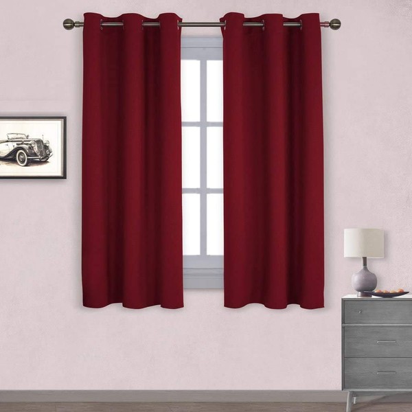NICETOWN Holiday Decor Thermal Insulated Solid Grommet Blackout Curtains/Drapes for Living Room (1 Pair, 42 by 63 inches, Burgundy Red)