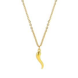 RTY Stainless Steel Italian Horn Cornicello Amulet Pendant Necklace Talisman Lucky Protection Jewelry Gifts (gold)