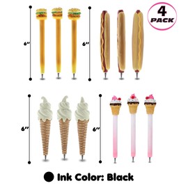 Planet Pens Classic Food Collection Novelty Pen Set of 4 – Hotdog, Cheeseburger, Cone, Ice Cream Fun Office Supplies Ballpoint Pen, Writing Pen Stationery School and Office Desk Decor Accessories