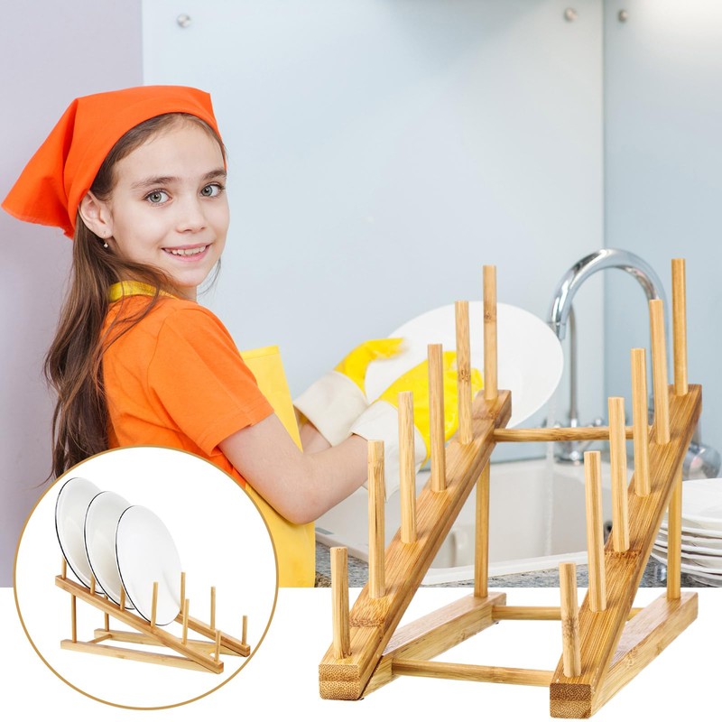 Suclain 10 Pcs Wooden Dish Rack Bamboo Drying Rack Stand