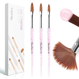 MelodySusie 3Pcs Acrylic Nail Brush Set, Size 8/10/14 Professional Nail Brushes for Acrylic Powder Nail Art Extension and 3D Nail Carving for DIY Home Salon Nail Art Manicure Tool (Pink)