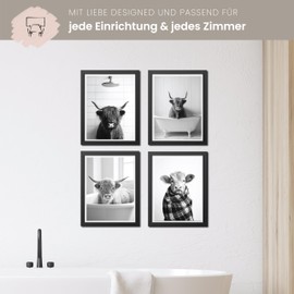 Donari Bathroom Picture - Toilet Pictures for Toilet Black White Modern and Funny Decoration - Bathroom Decoration Poster Set of 4 with Frame (Motif 3, 21 x 30 cm, Without Frame)