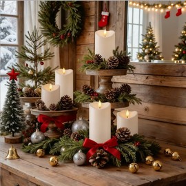 Raycare Outdoor Waterproof Flameless Candles with Remote and Timer, Battery Operated LED Electric Fake Pillar Candle for Christmas Home Wedding Decor, Ivory White, Set of 3