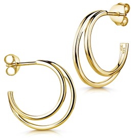 MATERIA by Matthias Wagner Double Hoop Earrings Silver 925 Women's Rhodium-Plated Gold-Plated, Silver