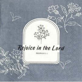 Pearls of Parchment Dusty Blue Dainty Floral Arch Scripture Napkins | Rejoice in the Lord" (Philippians 3:1) | Luncheon Size Religious Everyday Paper Napkins | 20 Count |
