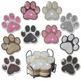 10 pcs Diamond Painting Coasters | Diamond Art Coasters | Dog Paw Diamond Art Painting | Perfect Art Craft Gift for Dog Lover, Dad, Mom, Grandparents, Brother, Sister.
