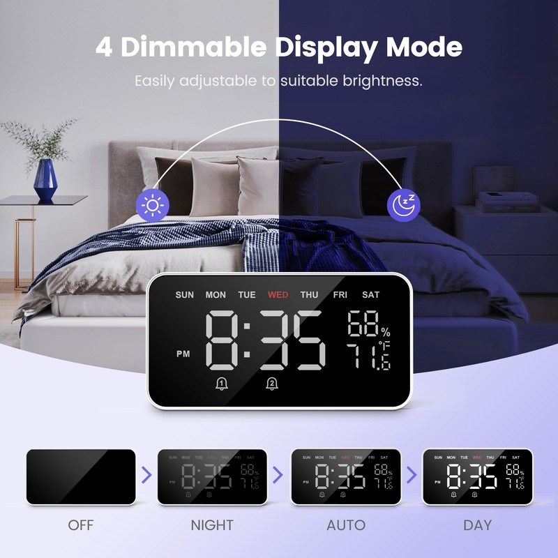 Dekala LED Digital Alarm Clock with Double Alarms, Temperature &