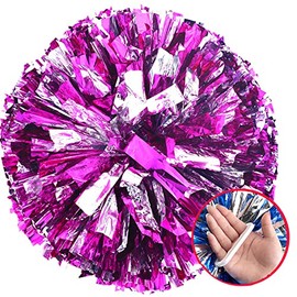 We Moment 12in 2pcs Pink Cheerleading pom poms Metallic Foil Cheerleading Poms