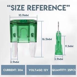 Innfeeltech 25 Pcs Mini Size Automotive Fuse, Flat Car Fuse 30A with 2 Plastic Clips for Car, Truck and Motorbike