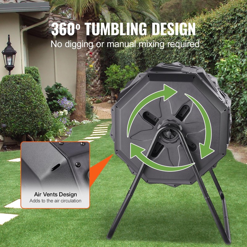 VEVOR Compost Bin, 43-Gal Dual Chamber Composting Tumbler, Large Tumbling