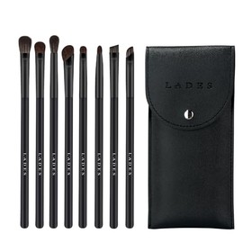 Eye Makeup Brushes 8pcs Eyeshadow Makeup Brushes Set with Soft Synthetic & Natural Hair, Real Wood Handle with Bag for Eyeshadow, Eyeliner, Blending,Eyebrow, Pure Black