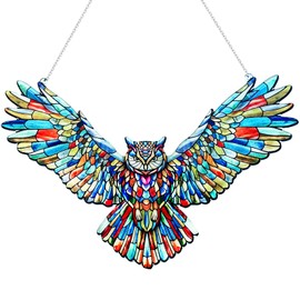 Stained Glass Owl Window, Hanging Flying Owls Bird Decor Window, Hanging Owl Stained Glass Suncatcher Decoration