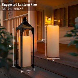 Lumeavetra 5" x 12" Large Waterproof Outdoor Flameless Candles Battery Operated LED Pillar Candles for Indoor Outdoor Lanterns, Off White, Long Lasting, Set of 2
