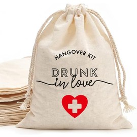 WOW PARTY Bachelorette Party Favor Bags, Wedding Survival Recovery Kit, Drawstring Hangover Kit Bags 5 x 7 Inch, Set of 10 Drunk in love R