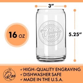 Aged to PERFECTION 1988 Birthday Gifts - 36th Birthday Gifts for Women Men Born in 1988-16 Oz Engraved Vintage Beer Can Glass - For 36 Year Old - Back in the Day 1988 Bday Card and Candy Decorations