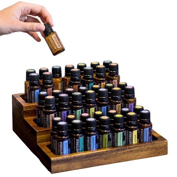 Oil Life- Wooden 3 Tier Display Tray for 42 Bottles Essential Oils Display | Aromatherapy Storage for 15ml Essential Oil Bottles Perfect for Displaying, Organizing and Accessing Your Oils (42 Bottle)