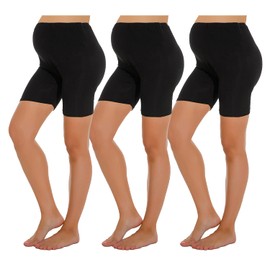 Mcilia Maternity Stretch Shorts Leggings Over The Belly Safety Pants 3-Pack Black Large
