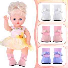 12 Pcs Doll Shoes Socks for 18 Inch Doll Girl Doll Accessories Doll Sneakers Imitation Leather Shoes for Doll Clothing Pre Kindergarten Toys