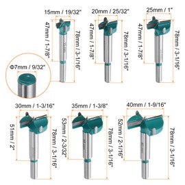HARFINGTON 6pcs Forstner Drill Bit Set 15/20/25/30/35/40mm (19/32" 25/32" 1" 1-3/16" 1-3/8" 1-9/16") Carbide Tip Wood Drill Bits Hole Opener for Hinge Drilling Woodworking with Wood Box