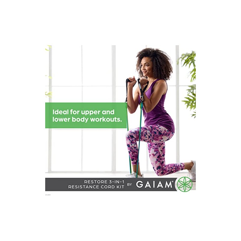 Gaiam 3-in-1 Resistance Band Kit with Comfort-Grip Handles and Interchangeable