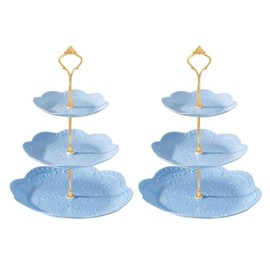 3 Tier Plastic Cupcake Stand Dessert Cupcake Stand Cakes Fruit Candy Display Tower for Wedding, Birthday Party, Tea Party and Baby Shower (Blue, 2)