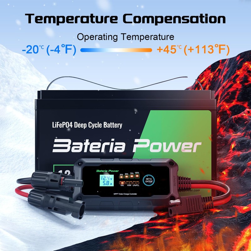Bateria Power 10A 12V MPPT Solar Charge Controller, Intelligent Solar