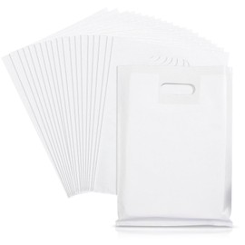 SJORHNUS 100 Pcs Merchandise Bags,8x11 Inch Small Plastic Shopping Bags for Small Business,Retail Shopping Totes Bulk for Boutiques,Small Gift Bags with Handles (White)