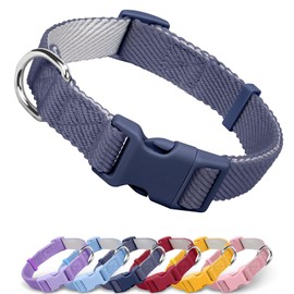 Dynmeow Soft and Breathable Cotton Dog Collar, Durable Adjustable Pet Collar with Quick-Release Buckle, Lightweight for Sensitive Skin for Puppies and Extra-Small Dogs, Navy-Blue, Xs