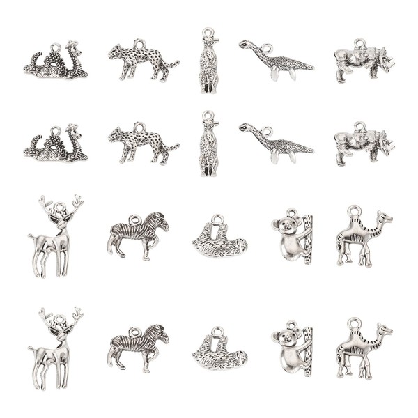 FASHEWELRY 50Pcs Alloy Animals Western Charms Leopard Koala Dinosaur Deer