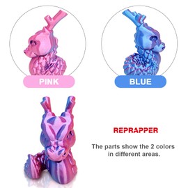 Reprapper Dual Color Filament Coextrusion PLA Filament 1.75mm for 3D Printer, Multicolor Like Rainbow PLA, 2.2lbs (1kg), Silk PLA Pink & Blue