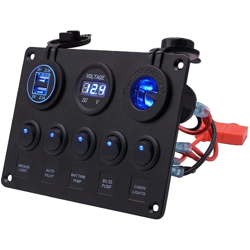 Riloer Green LED Voltmeter Control Panel Switch 12 V 5