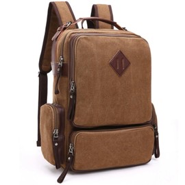 RichMoro Vintage Canvas Backpack Casual Travel Rucksack Fit 15.6 Inch Laptop Travel Rucksack Hiking Camping Backpack (Coffee)