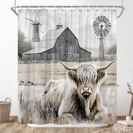 JONSEQIN Highland Cow Shower Curtain, 70x70 inch,Polyester Fabric