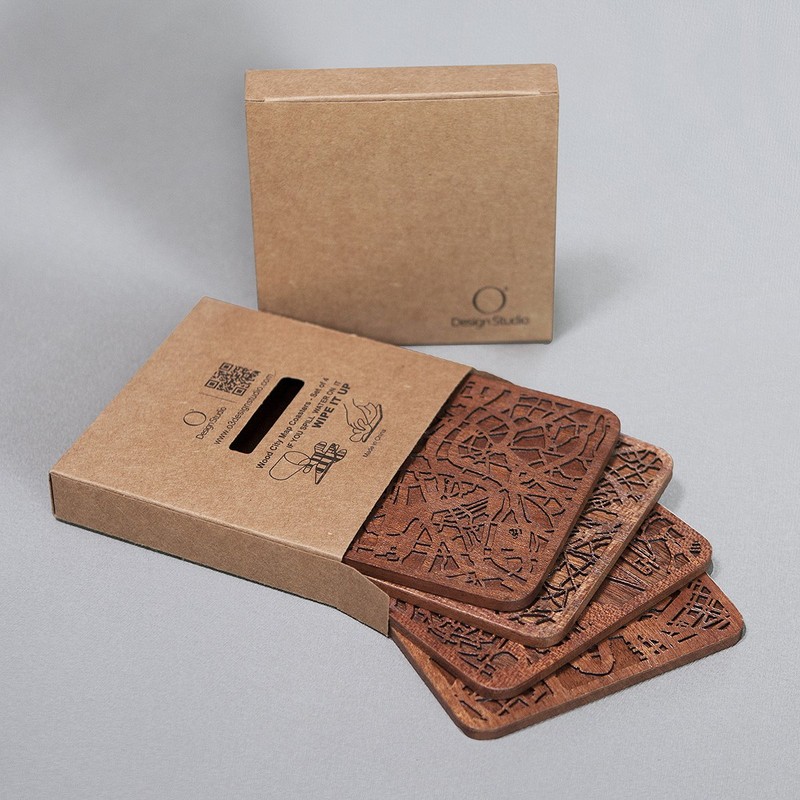 Cape Town Map, Sapele Wood Coasters, Set of 4, City