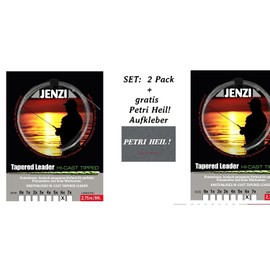 Set: 2 Pack Knotless Tapered Leader 6X/0.14/0.28 + Free Petri Heil. [German Language