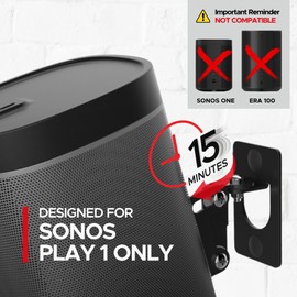 Play 1 Soporte de Pared Negro, Compatible con Sonos Play: 1 Solamente, Mecanismo Giratorio e inclinable Ajustable, Soporte de Montaje Incluye Todas Las Fijaciones