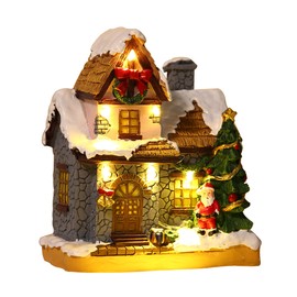 JOYOFXMAS Christmas Village Houses, Christmas House with Warm Light Battery Operate, Christmas Village Accessories Home Tabletop Decoration Xmas Gifts (A)