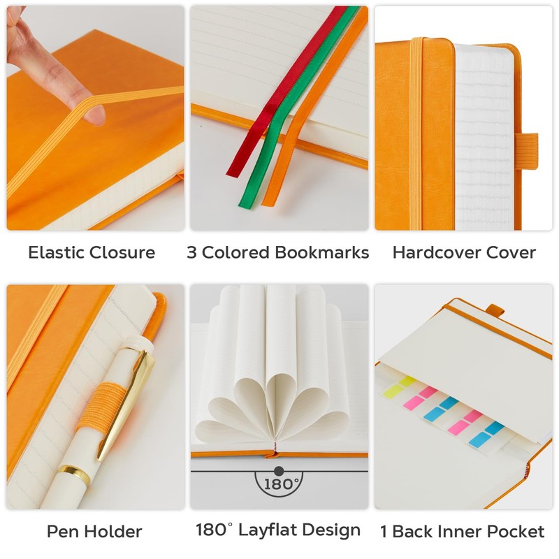 FOCUS DAY Leather Lined Notebook Journal, 320 Pages Hardcover Notebook